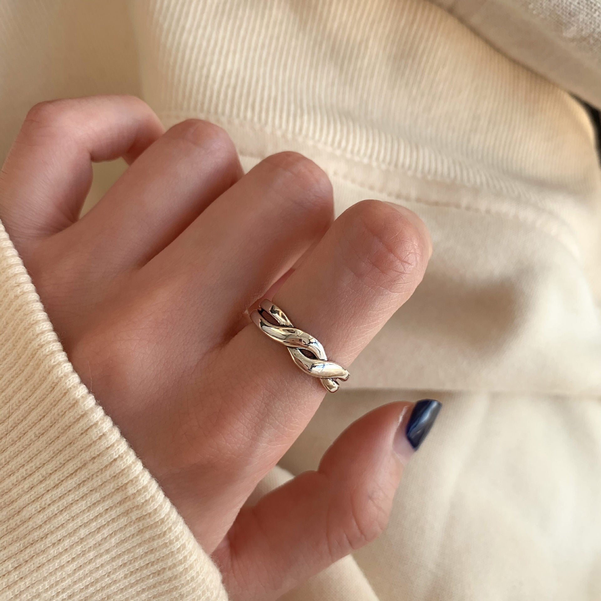 925 Sterling Silver Minimalist Rings For Women, Korean Style Niche Design, Non-Tarnish Vintage Heavy Duty Finger Rings Jewelry