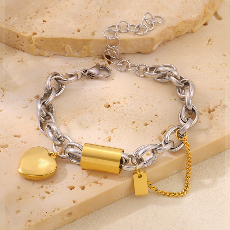 Versatile Titanium Bracelet With A Heart-shaped Pendant